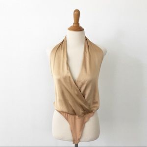 Designer 100% Silk Bodysuit Halter Top